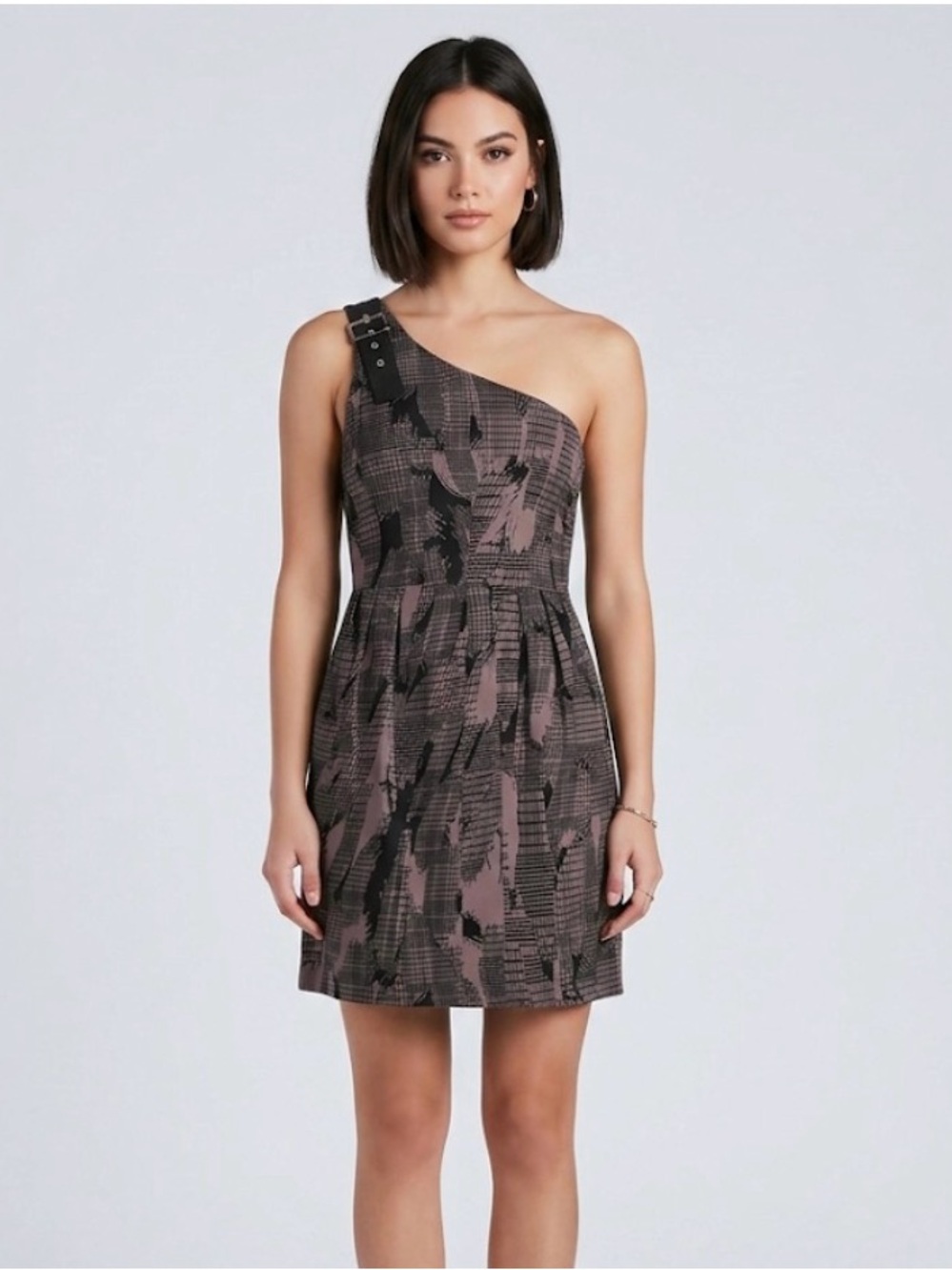 BUFFALO Off One Shoulder Patterned Midi Dress, Women’s M, Black Gray